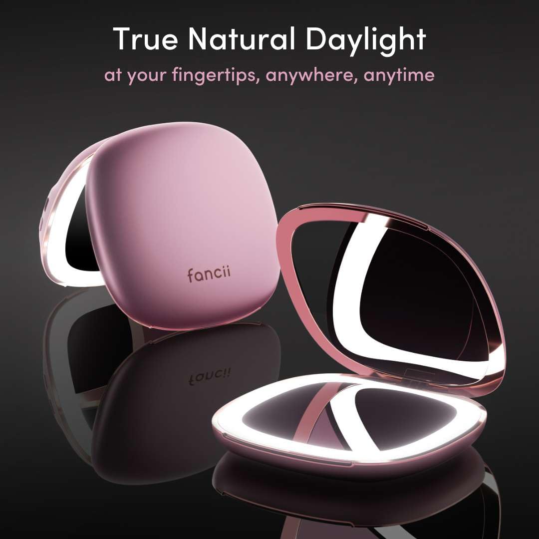 Fancii Compact Makeup Mirror with Natural LED Lights, 1x/ 10x Magnifying - Rechargeable, Portable, Lighted 4” Hand Mirror for Travel and Purses, Mila (Berry Crush)
