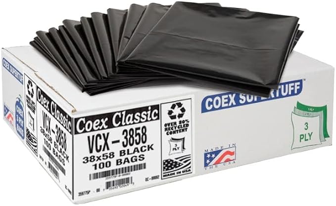 Aluf Plastics - Value COEX 3 Ply Garbage Bags, 55-60 Gallon, 1.25 Mil