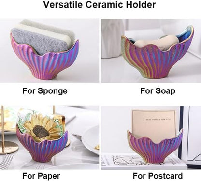 Sponge Holder for Kitchen Sink, Ceramic Dish Sponge Holder