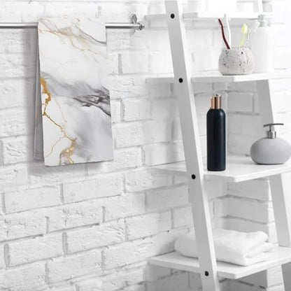 Marble Hand Towels Highly Absorbent White and Gold Marbling Bathroom Kitchen