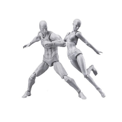 Haniforever Artists Manikin Art Mannequin Figures Supplies Drawing Tools,Small Drawing Figure Model for Sketching,Painting,Action Figures Male+Female Set(Grey)