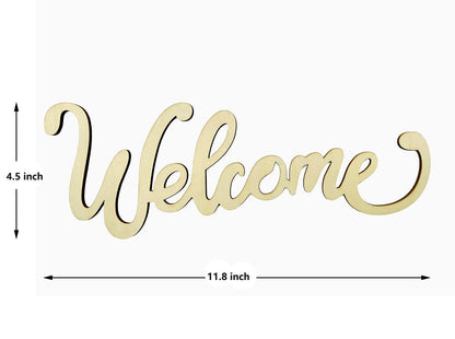 5pcs Welcome Wood Cutout Sign Unfinished Wooden Letter Laser Cut Wood Art Words Signs for Spring Welcome Wreath Crafts Painting Home Door Wall Art Decoration,11.81x4.53 Inches