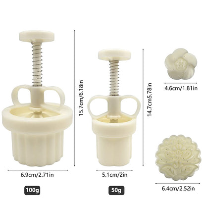 2 Set Mooncake Mould Press with 11 Stapms, FineGood DIY Cookie Cutter 50g 100g Flower Press Mooncake Mould Hand Pressure Mooncake Baking Tools