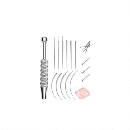 OUFER Piercing Ball Grabber, 16G/18G/20G Flat Back Earrings Piercing Guide needle Tool, Surgical Steel Internally Threaded Push Pin External Thread Assistant Body Piercing Kit for Ear Nose Lip Tool