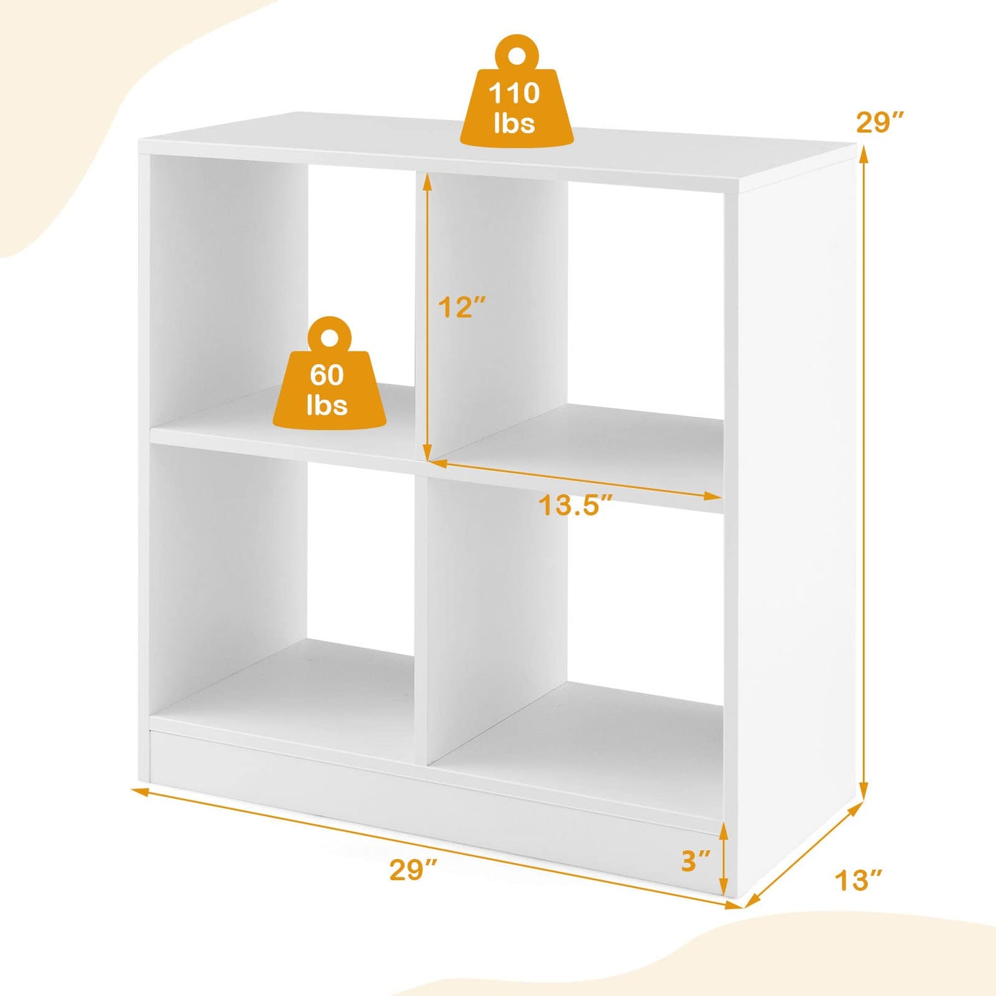 Costzon Toy Organizers and Storage, Wooden White 4-Cube Kids Bookcase for Books Toys Display Organization, Toddler Bookshelf for Bedroom, Living Room, Nursery, Playroom