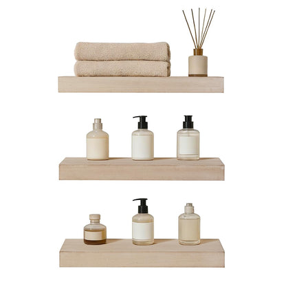 AHDECOR Floating Shelves, Wall Mounted Set of 3 Rustic Wooden Ledge Shelves Decorative for Bedroom, Office, Kitchen, Living Room - Sleek Design, Sturdy and Easy to Install