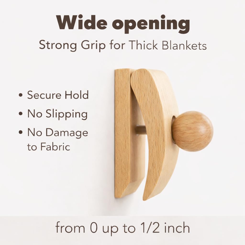 Blanket Hanger for Wall Decor, 4 Pack Solid Beech Wood Blanket Holders with Screws, Wooden Quilt & Tapestry Hangers for Blankets and Throws (Natural Beech)