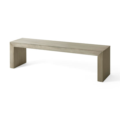 Merax 63 Inch Wood Dining Bench, Solid Acacia Wood Entryway Bench, Wooden Farmhouse Bench for Dinner Table, Kitchen, Bedroom, Living Room, Plants, Easy Assembly, Grey+Taupe
