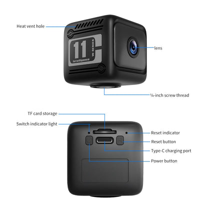 Mini Security Camera, 1080p HD Wireless Indoor Cam with 6-Hour Battery & No WiFi Needed for Recording, AI Motion Detection Night Vision for Home, Office Monitoring, Black (NOT a 4G LTE Camera)