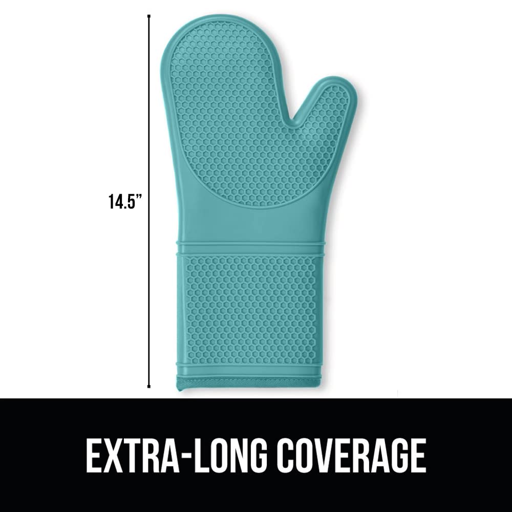 GORILLA GRIP BPA-Free Soft Silicone Oven Mitts and Pot Holders Sets, Heat Resistant Waterproof Cooking Gloves, Thick Cotton Lining, Flexible Gripping for Baking Grilling, Kitchen Trivets, Turquoise