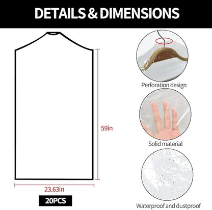 BEISHIDA 20PCS 60 Inch Plastic Garment Bag-Plastic Clear Dry Cleaner Laundry