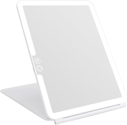 deweisn Folding Lighted Makeup Mirror with 72 LEDs 3 Colors Light Modes USB Rechargable 1800mA Batteries Portable Ultra Thin Compact Vanity Mirror Dimmable Travel Mirror
