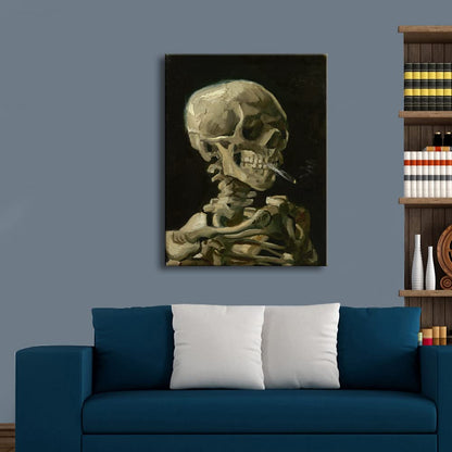 Wieco Art Skull of a Skeleton with Burning Cigarette, 1886 by Vincent Van Gogh Canvas Wall Art for Home Decor and Wall Decor Post-impressionism Canvas Prints Pictures Artwork