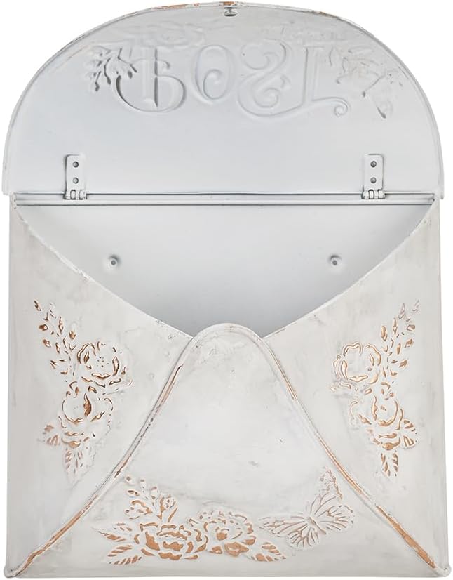 Wall Mount Mailbox for House Outside,5" D x 13.8" W x 11.4" H,Vintage Metal Door Mailbox Antique Style Nostalgic Charm Home Decor Garden Vintage English Cottage Decor(White)