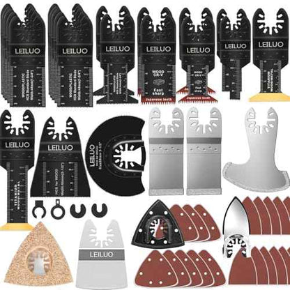 LEILUO 112 Pcs Multitool Blade Kits Cutting Sanding Grout Removal Universal Oscillating Tool Accessories with Storage Bag Compatible with DeWalt Makita Dremel and More
