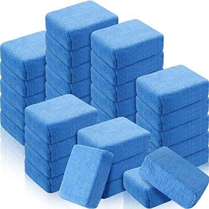 Riakrum 32 Pieces Microfiber Applicator Pads Detailing Car Wax Sponge for Car Ceramic Coating Applicator Tire Shine Cleaning Pad for Applying Wax Foam(Blue)