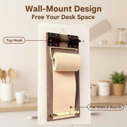 Alaviitsi Retro Clipboard Kraft Paper Dispenser, Wall Mounted 2.75 Inch Butcher Paper Roll Holder for Memo, to-Do List, Home and Work Decor