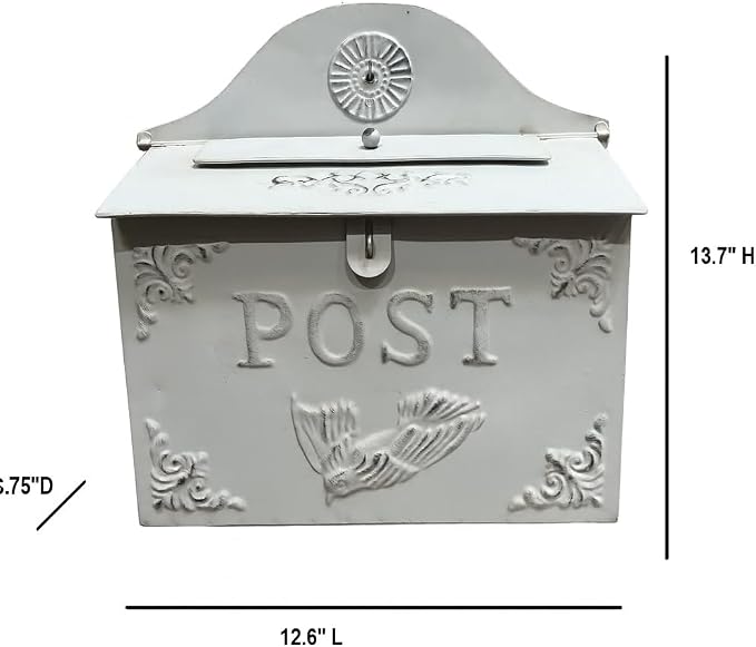 I Vintage Style Post Box I Nostalgic Charm Home Decor I Farmhouse Design I 15.9" Height x 11" Wide (All White Horizontal)