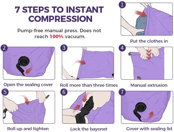 Travel Laundry Bag, Pump Free Vacuum Storage Bag Reusable Compression Dirty