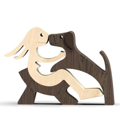 ISHINE Handmade Wooden Statue, Sitting Woman and Dog, Wood Decor Accents Craft Figurine for Bedroom Home Office Shelf Decor Gift Natural ECO Friendly