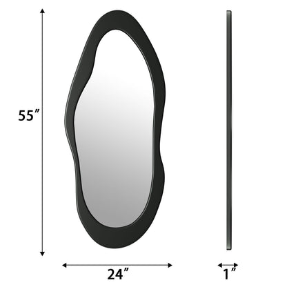 osemy 55"x 24" Irregular Wavy Full Length Mirror Black Wooden Framed Full Body Mirror Irregular Wall Mirrors Hanging for Bedroom Living Room Cloakroom