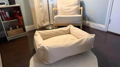 Rectangular Natural Cotton Canvas Dog Bed with Raw Cotton Insert – Eco Friendly Pet Bed with Removable Washable Cover, Breathable Cushion for Dogs & Cats (Natural, X Large 42" × 30" × 8")