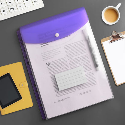 12 Pack Plastic Envelopes Binder Pocket 11 Holes Expandable Binder Folders for 2/3/4 Ring Document Pouch with Snap Button & Label Loose-Leaf Transparent for School Home Office (Vertical-Opening)