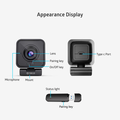 TOALLIN 1080P HD Wireless Webcam for PC, Built-in Noise-Canceling Microphone, Wireless Computer Camera for Video Conferencing, Live Streaming and Online Video Calls