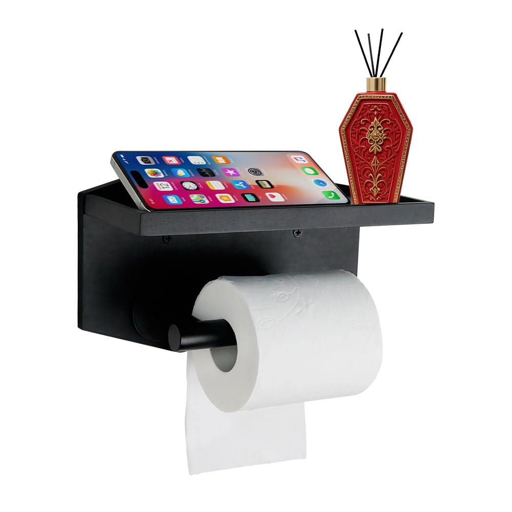 Gothvanity Gothic Coffin Toilet Paper Holder with Shelf - Matte Black Spooky Dark Aesthetic Bathroom Decor, Wooden Space-Saving Paper Roll Storage