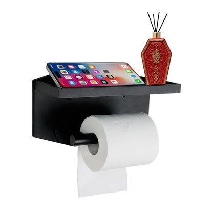 Gothvanity Gothic Coffin Toilet Paper Holder with Shelf - Matte Black Spooky Dark Aesthetic Bathroom Decor, Wooden Space-Saving Paper Roll Storage