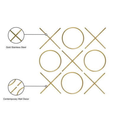 Meridian Furniture 432 XOXO Collection Modern | Contemporary Stainless Steel Wall Decor, Gold, 66.75" W x .75" D x 66.75" H