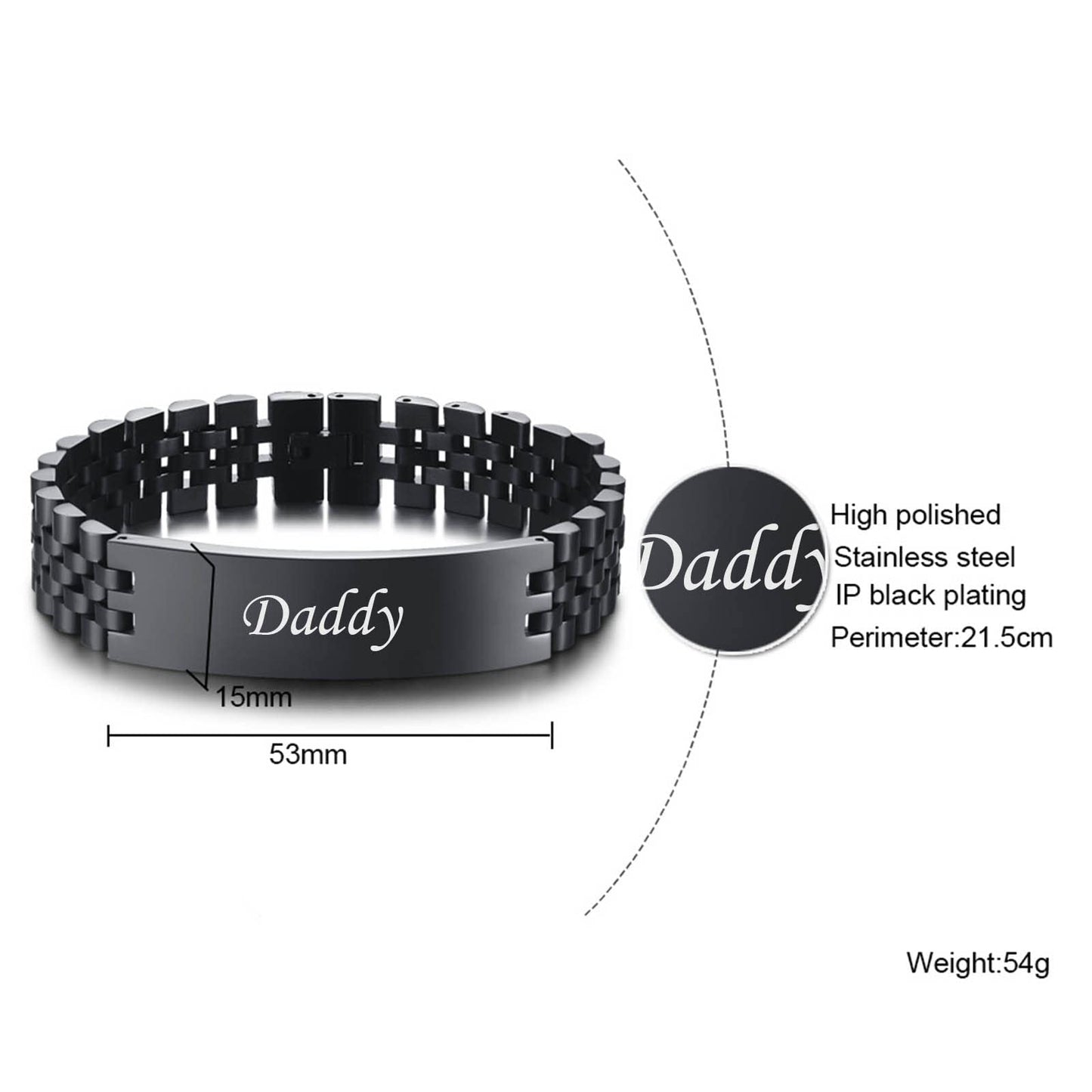 VNOX Father Dad Bracelet for Men - Stainless Steel Link Bracelet Personalized Engraved DAD Jewelry Father Day Birthday Gift for Men DAD Father from Daughter