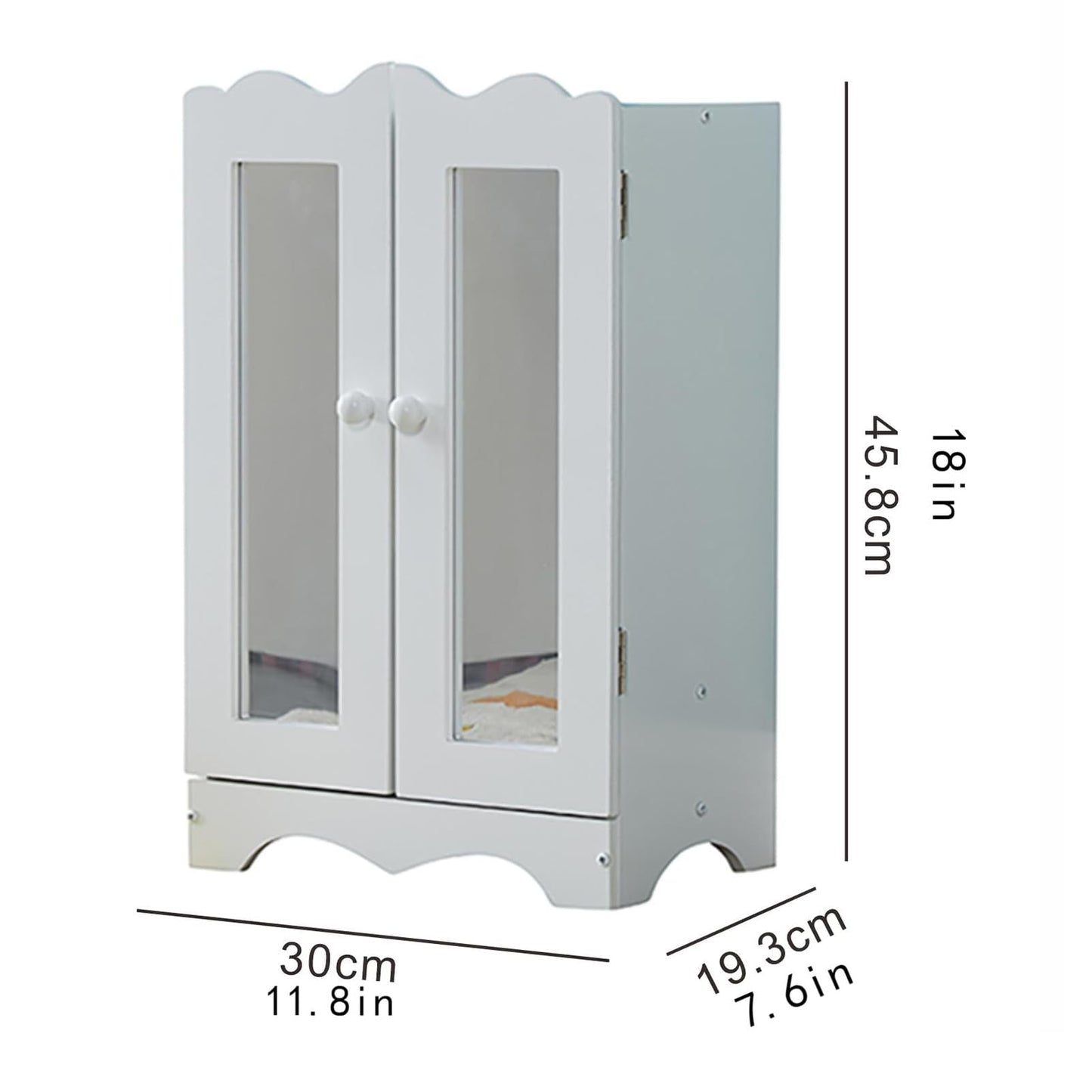 Wooden Doll Clothes Wardrobe with Mirror, 6 Hangers & Storage for 18 Inch Dolls, White Furniture Organizer for American Girl Doll & Barbie, Kids Toy for Organization & Imaginative Play