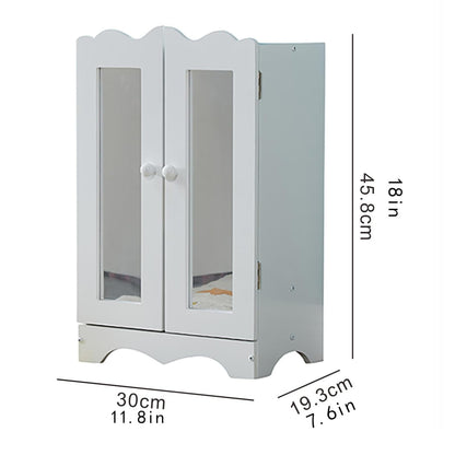 Wooden Doll Clothes Wardrobe with Mirror, 6 Hangers & Storage for 18 Inch Dolls, White Furniture Organizer for American Girl Doll & Barbie, Kids Toy for Organization & Imaginative Play