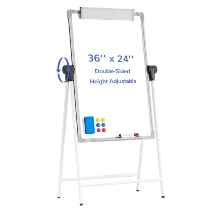 Lumspax Large Double Sided White Board with Stands, 36" x 24" A-Stand Dry Erase Easel, Portable Flip Chart Easel with Height Adjustable Design for Home, School, Office