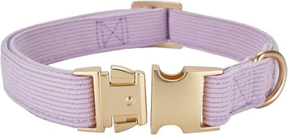 Soft Cotton Dog Collar with Metal Buckle Adjustable Heavy Duty Comfy Corduroy Collars for Small Medium Large Dogs,Lilac,Small