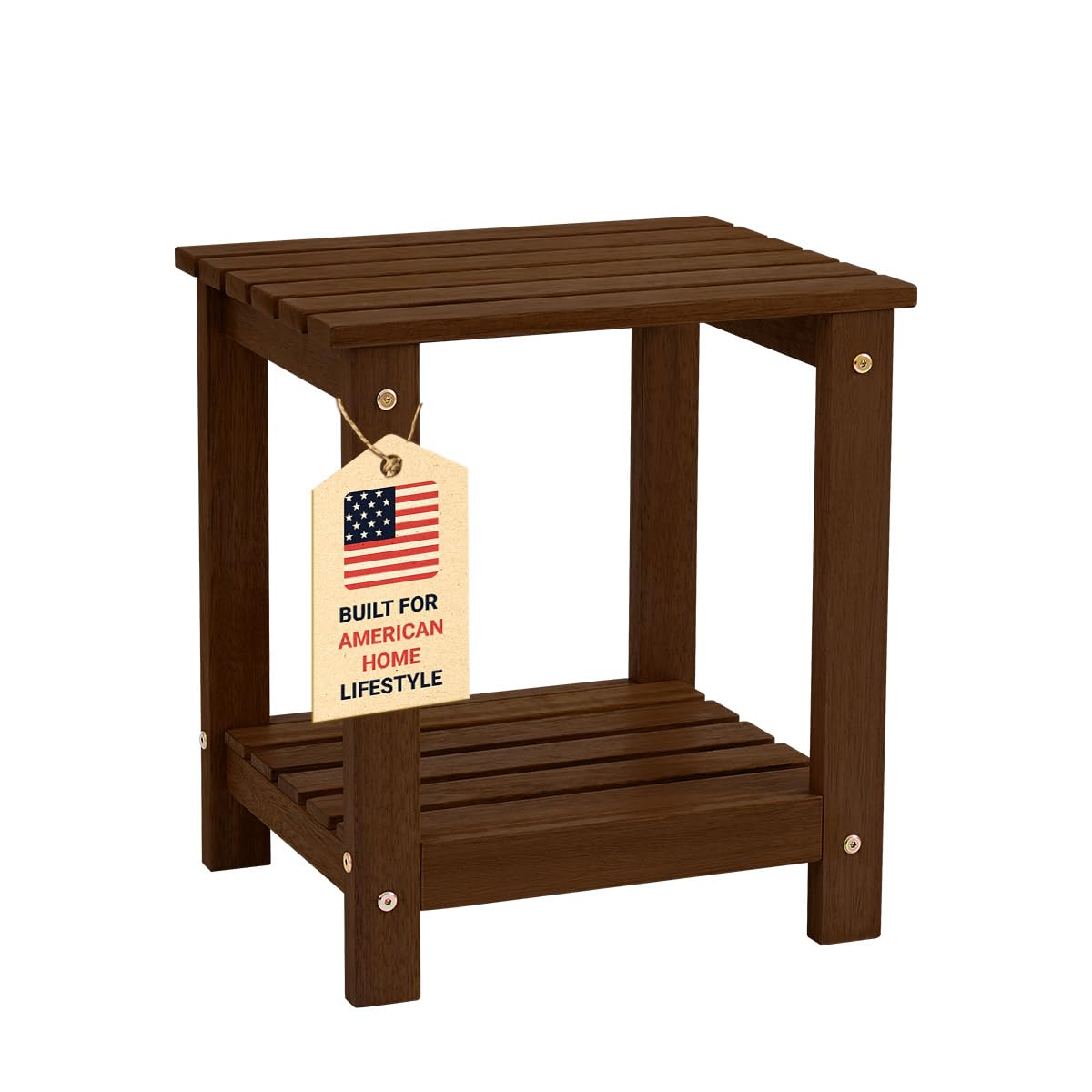 Eucaland Premium 2-Tier Eucalyptus Wood Side Table with Slatted Storage Shelf, 13" x 16" x 17.5", Wooden Accent Table for Living Room, Entryway or Bedside (Brown)