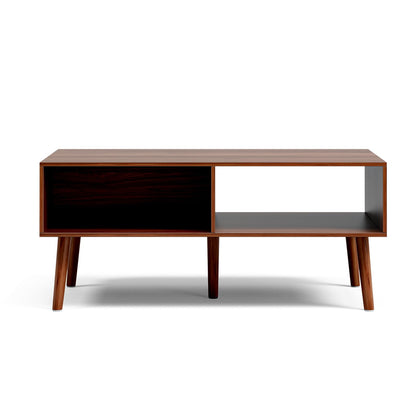 LCRBOL Coffee Table with Fluted Sliding Door, Mid-Century, Walnut