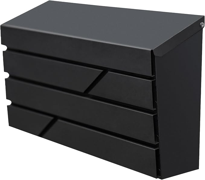 Wall Mount Mailbox for House Outside, Large Capacity Mailbox Drop Box, Galvanized Steel and Rust-Proof Metal Post Box, 15.74"x9.84"x4.33", Black, MD065