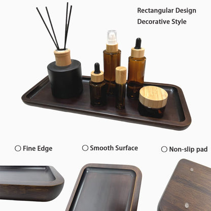 BEECO GIF2U Wood Vanity Tray, Bathroom Counter Solid Walnut Organizer, Toilet Tank Top Wooden Serving Plate for Dinner Tea Coffee (Natural Walnut Color, 14 x 5.9 inch)