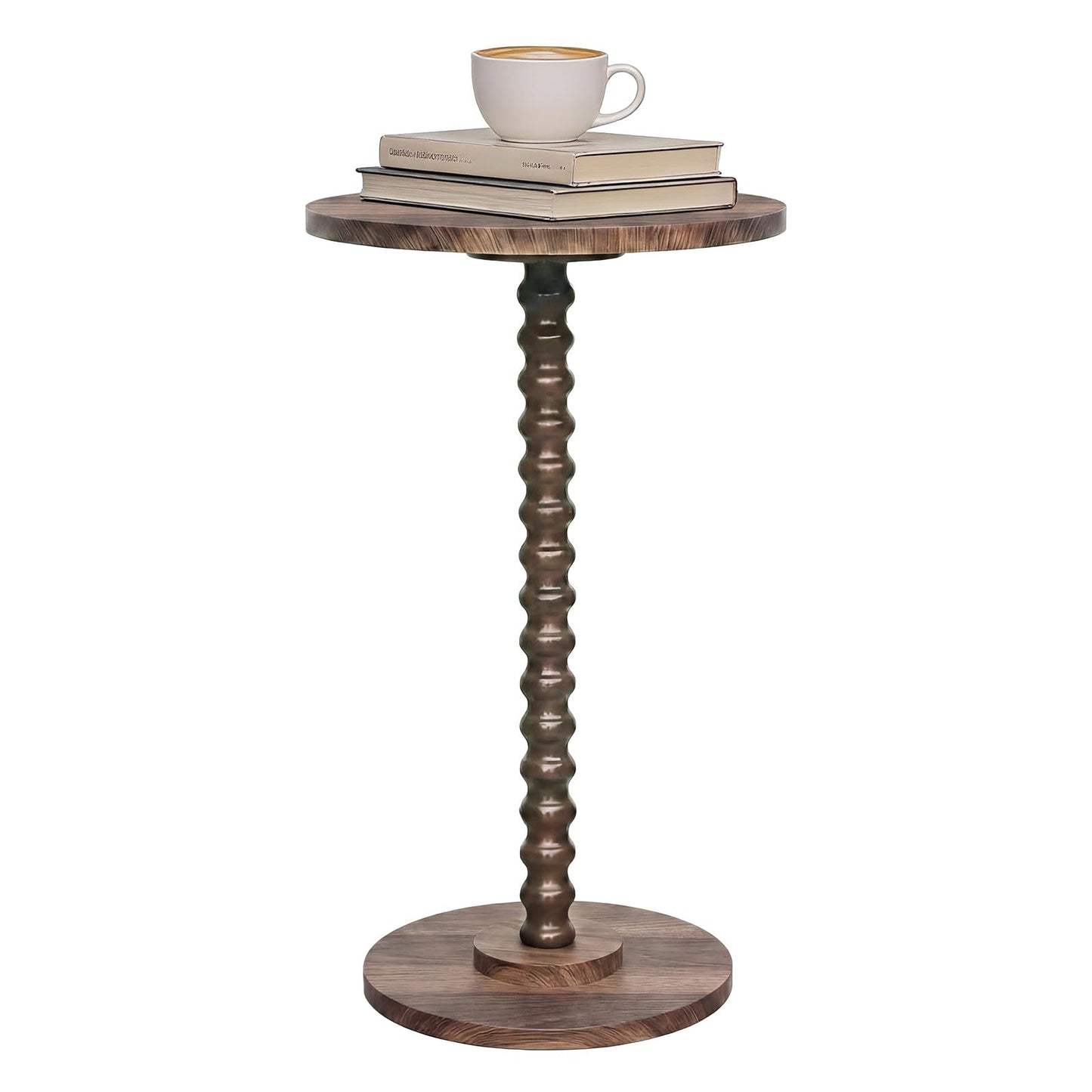 Round Side Table, Walnut Martini Drink Table for Small Spaces, Modern Pedestal Accent Tables with Wooden Leg, Small Round End Tables for Living Room, Bedroom, Balcony, Sofa Couch