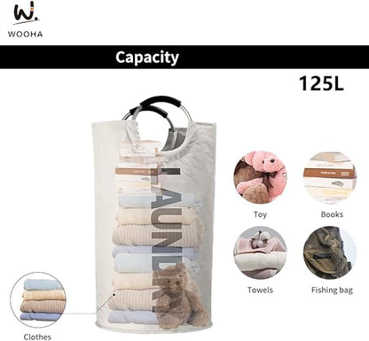 WOOHA 125L Large laundrybasket, Collapsible laundry hamper, Tall Clothes