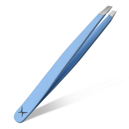 Professional Slant Tip Tweezers - Precision Stainless Steel Eyebrow Plucking Tool for Women and Men, Ingrown Hair Remover, Facial Hair Tweezers for Grooming (Baby Blue)