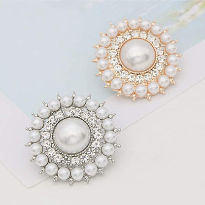 MLAVXCC 1 Pair Elegant Women's Round Pearls Rhinestones Shoe Clips Crystal Wedding Party Shoes Jewelry Decoration Charms (Gold)