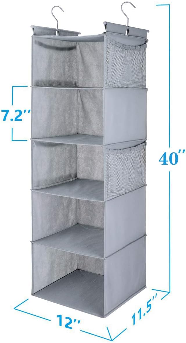 MAX Houser 5 Shelf Hanging Closet Organizer, Space Saver, Closet Hanging Shelves