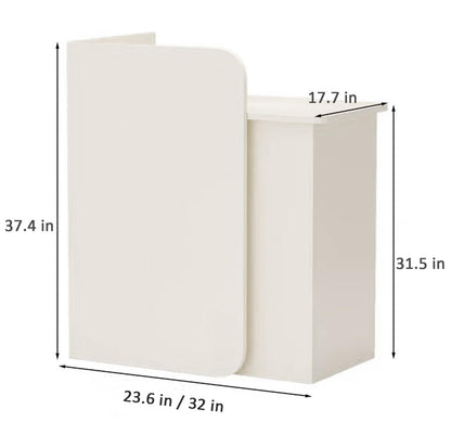 Small Reception Desk with Drawer, Compact Front Counter for Studio, Salon, Spa, Boutique — Modern Minimalist Check-in Table with Smooth Edge, Welcome Desk for Small Space (White, 23.6 in)