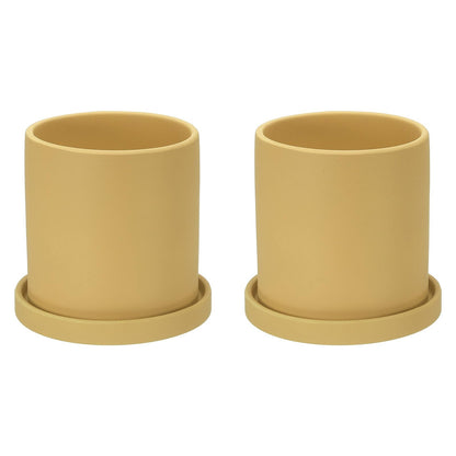 PATIKIL 4.3 Inch Ceramic Plant Pots, 2 Pack Modern Flower Planters with Drainage Holes and Tray for Decorate Home Indoor Plants Succulent Herb, Yellow