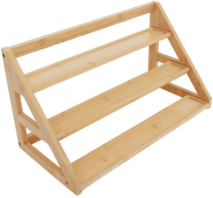 Rasydyn Bamboo Tier Spice Rack Organizer: 17.5 Inch Wide Kitchen Cabinet Countertop Spice Jar Organizer for Home Organization