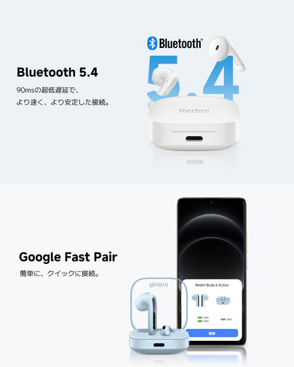 Xiaomi Redmi Buds 6 Active Wireles Earbuds (Global Version), Bluetooth 5.4 in-Ear Headphones, 30H Long Battery Life,Noise Cancellation for Calls, 5 Tuning Modes, IPX4 Waterproof - (White)