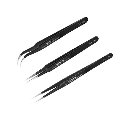 TOWOT 3 PCS Precision Tweezers Set, Premium Anti-static Stainless Steel Electronics Tweezers for Craft, Soldering, Jewelry Making, and Experimental Work Industrial Tweezers